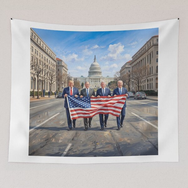 Item preview, President Trump, Clinton, Bush, Biden American Flag designed and sold by Home Decor Art.
