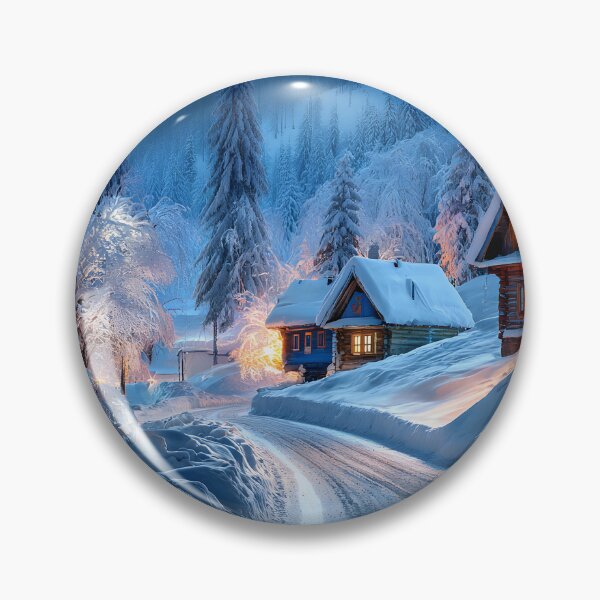 Item preview, Snowy Winter Wonderland with Cozy Cabins at Night designed and sold by Artessie.