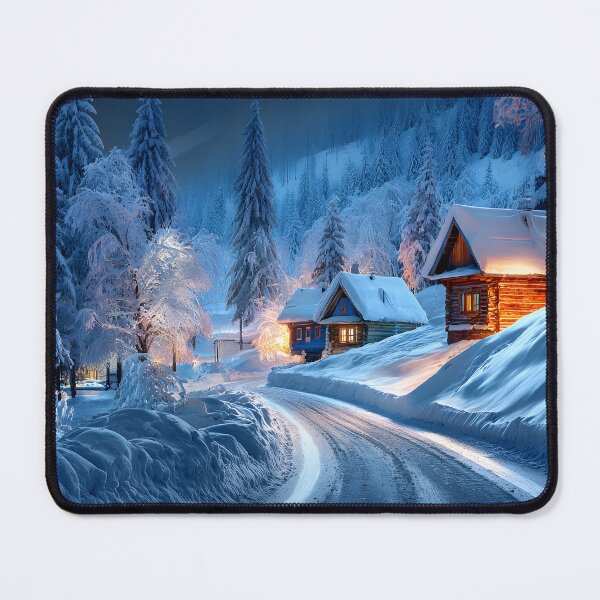 Item preview, Snowy Winter Wonderland with Cozy Cabins at Night designed and sold by Artessie.