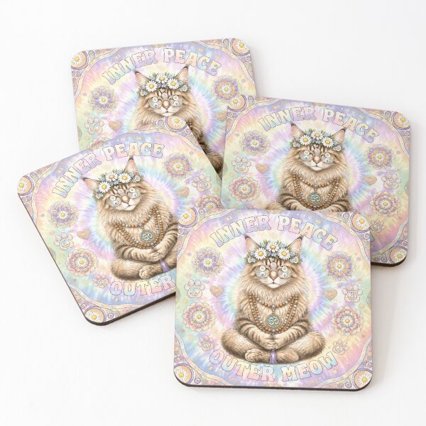 Item preview, Inner Peace Outer Meow Cosmic Maine Coon | Zen Hippie Cat | Tie Dye Mandala Yoga designed and sold by Natalia-Vlad.