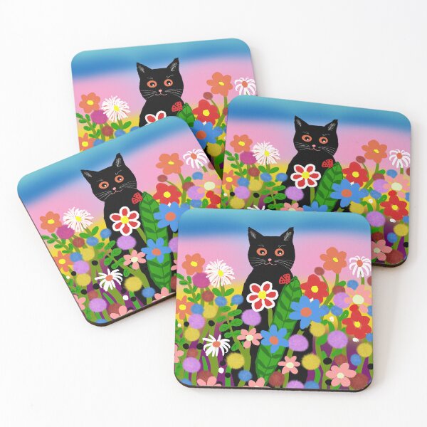 Item preview, Black Cat in Colorful Garden designed and sold by Elaine M Hayward .