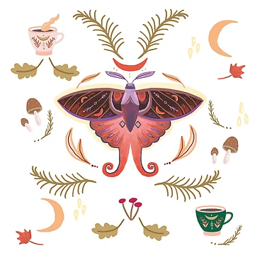 Artwork thumbnail, Mystical Autumn Moth Pattern by FaliushART