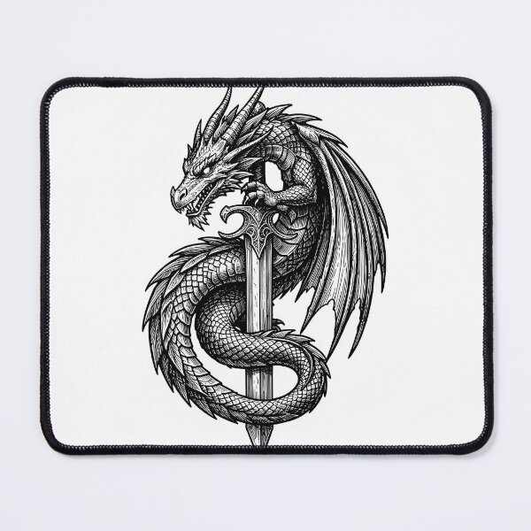 Item preview, Gothic Dragon Wrapped Around Sword Lineart Art designed and sold by KCasual.