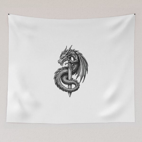 Item preview, Gothic Dragon Wrapped Around Sword Lineart Art designed and sold by KCasual.