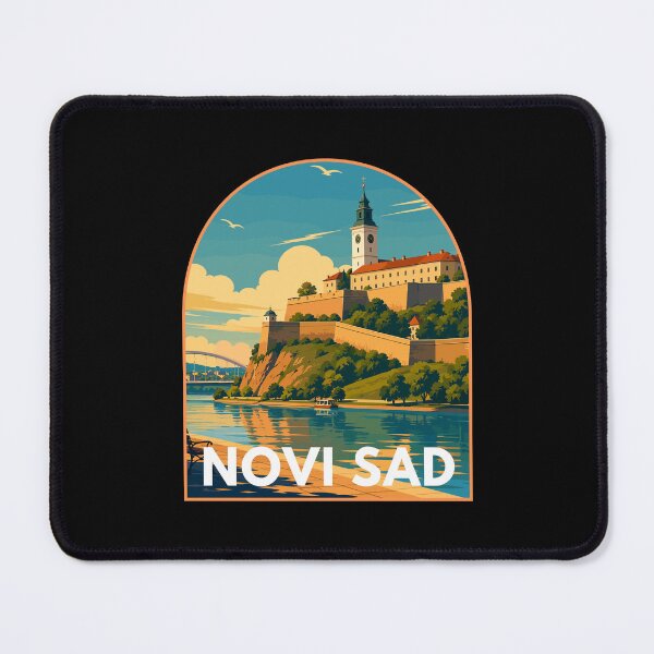 Item preview, Novi Sad in Serbia, Retro Art Travel Landscape Badge designed and sold by MaateoDesign.