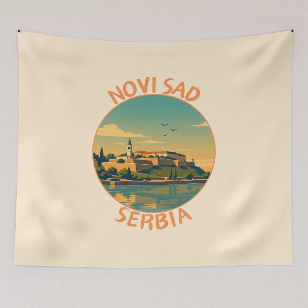 Item preview, Novi Sad in Serbia, Retro Travel Art Circle Emblem designed and sold by MaateoDesign.