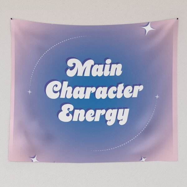 Item preview, Pink Blue Gradient Artwork Featuring "Main Character Energy" Quote Typography, Whimsical Posters & Designs designed and sold by SpringTeaDesigns.