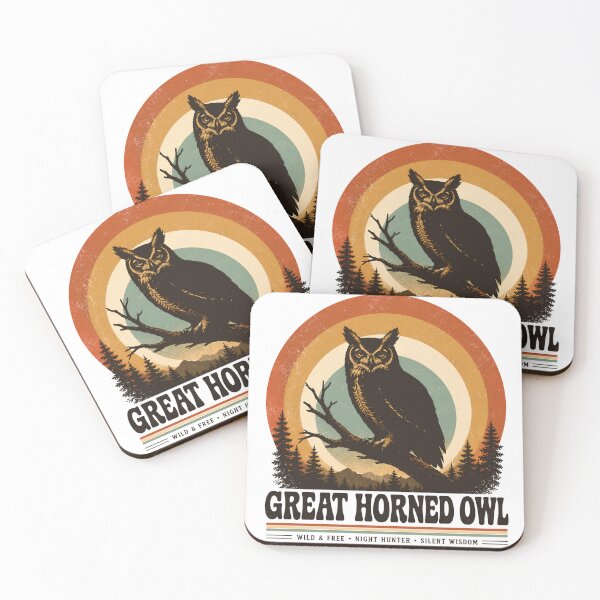 Item preview, Great Horned Owl Retro Sunset Vintage Wildlife Design designed and sold by Velnoxar.