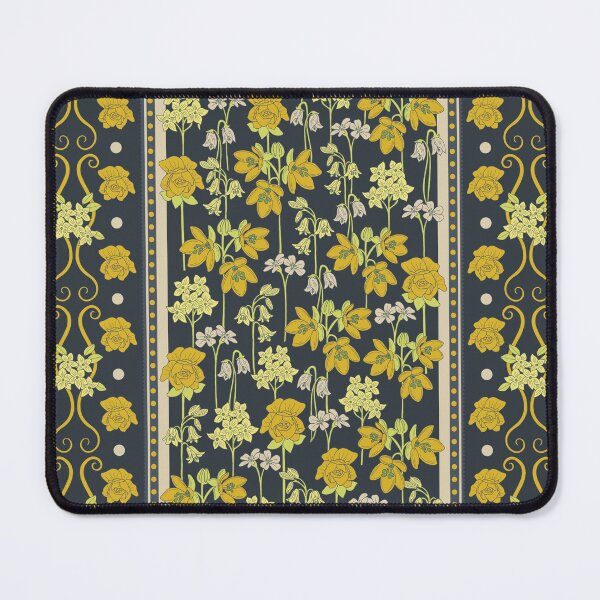 Item preview, Vintage Floral Scrollwork Stripe in Yellow and Navy designed and sold by somecallmebeth.