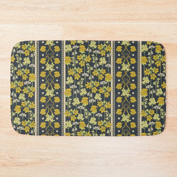 Item preview, Vintage Floral Scrollwork Stripe in Yellow and Navy designed and sold by somecallmebeth.