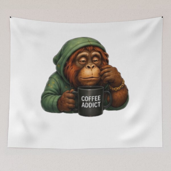 Item preview, Coffee Addict Orangutan Drinking Morning Coffee designed and sold by DailyDoodlesBySumbul.