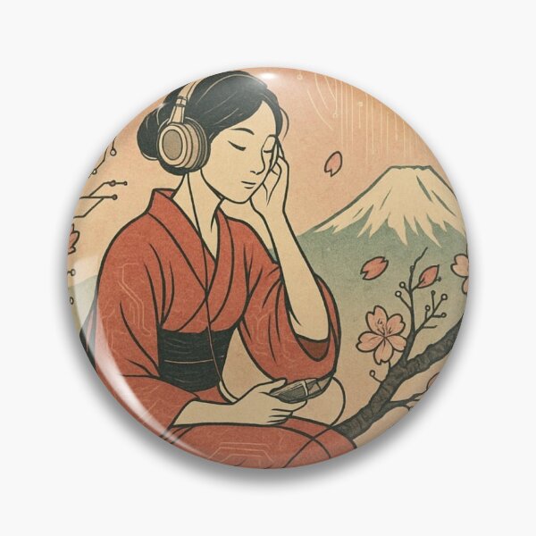 Item preview, Cyber Zen Japan Poster | Japanese Girl with Headphones | Sakura, Mount Fuji & Lo-Fi Aesthetic Wall Art designed and sold by Elite Wall Art.