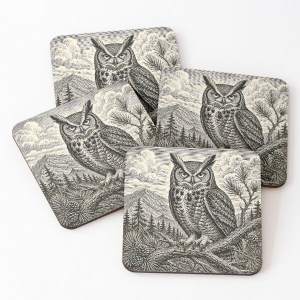 Item preview, Great Horned Owl Woodcut Vintage Wildlife Engraving designed and sold by Velnoxar.