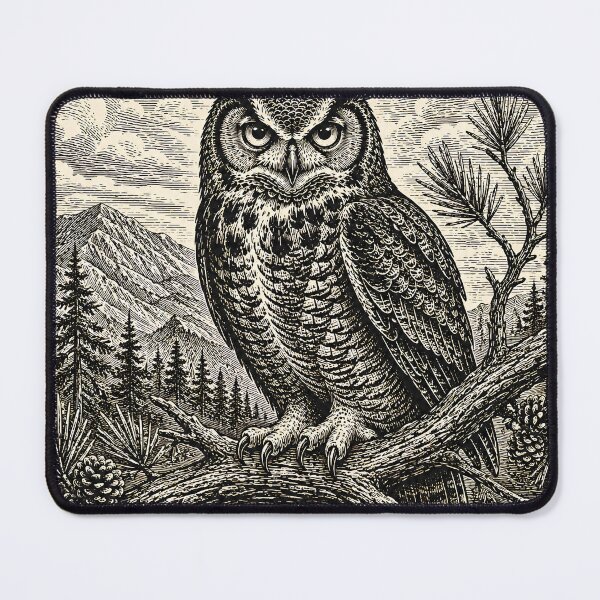 Item preview, Great Horned Owl Woodcut Vintage Wildlife Engraving designed and sold by PawverseDesigns.