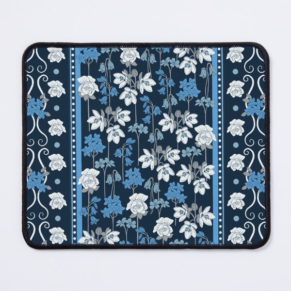 Item preview, Vintage Floral Scrollwork Stripe in Navy Blue and White designed and sold by somecallmebeth.