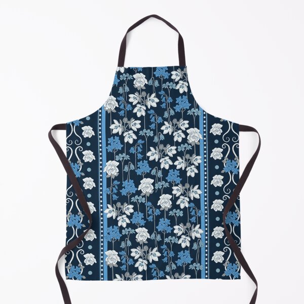 Item preview, Vintage Floral Scrollwork Stripe in Navy Blue and White designed and sold by somecallmebeth.