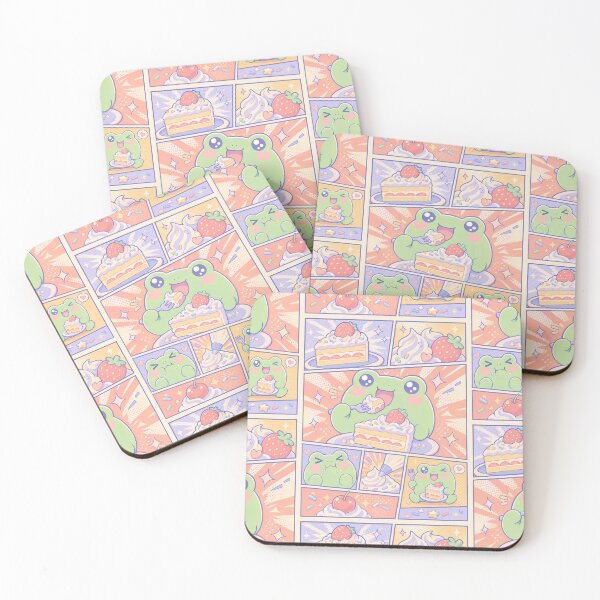 Item preview, Kawaii Frog Strawberry Cake Comic Panels designed and sold by Gift Phrase Studio.