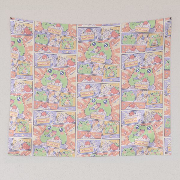 Item preview, Kawaii Frog Strawberry Cake Comic Panels designed and sold by Gift Phrase Studio.