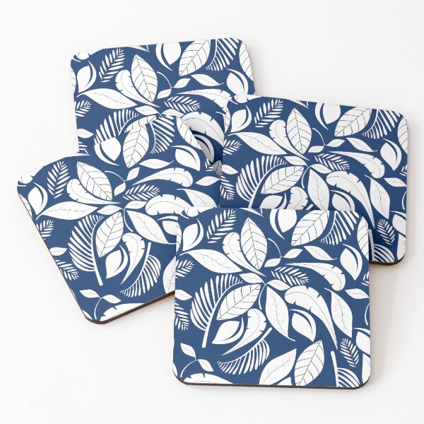 Item preview, White Leaves on Blue Scandi Style Leaf Pattern designed and sold by humnoo.