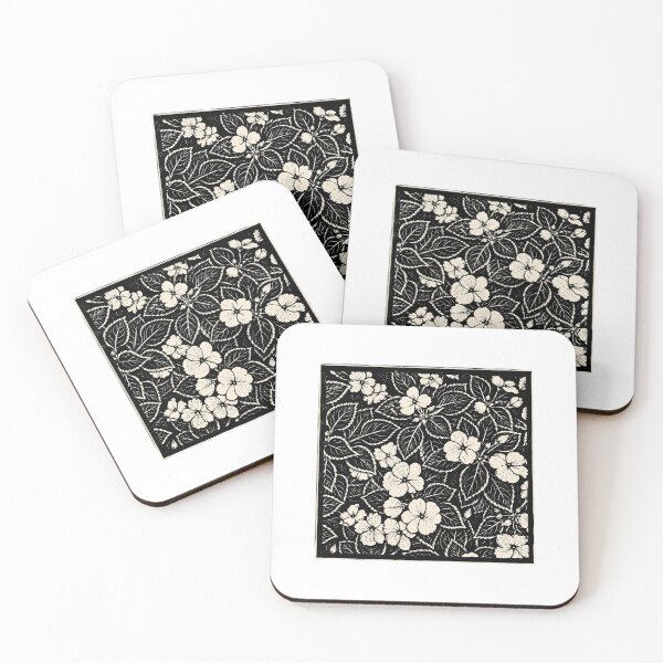 Item preview, Tiny Wildflowers Among Leaves | Botanical Linocut Sticker & Postcard designed and sold by Linoluca.