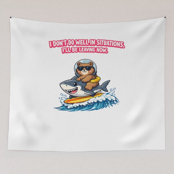 Item preview, Funny Bear Riding Shark Introvert Meme Sticker - Social Anxiety Art designed and sold by MIROUZ2000.