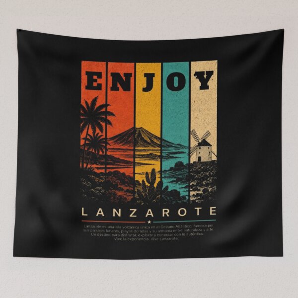Item preview, Enjoy Lanzarote Vintage Travel Poster | Retro Canary Islands T-Shirt Design designed and sold by ADAMYASS.