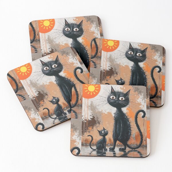 Item preview, Funny Black Cat & Kitten Wall Art | Whimsical Cat Illustration | Cute Gothic Cat Design | Quirky Feline Artwork designed and sold by Elite Wall Art.