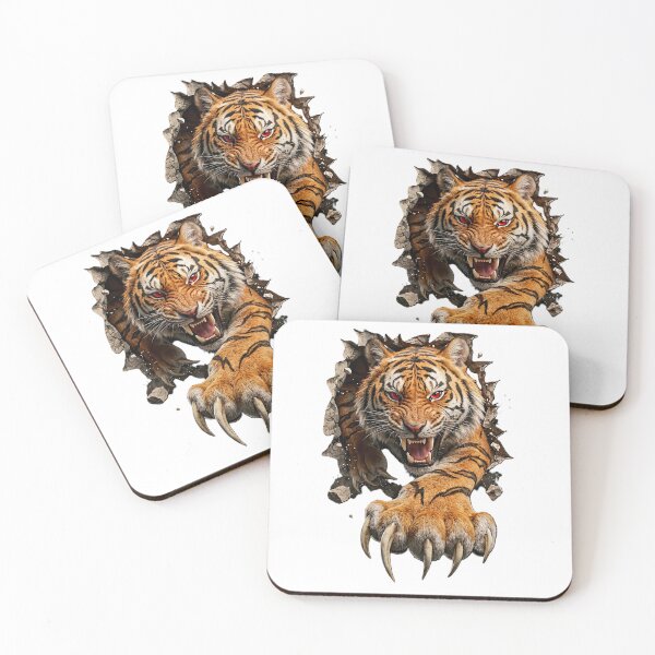 Item preview, Ferocious Wild Tiger Breaking Through Wall – Realistic 3D Tiger Artwork for T-Shirts, Hoodies & Custom Products designed and sold by Mnrrstudio.