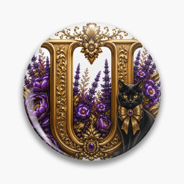 Item preview, Floral Letter U with Black Cat | Lavender Botanical Monogram | Elegant Gold Initial Design designed and sold by MoodLay.