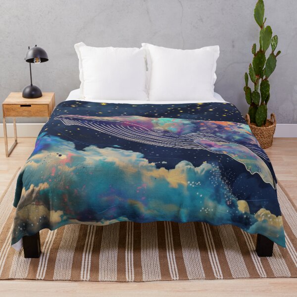 Item preview, Abstract collage of a big whale flying over the night sky covered with stars, moon, and clouds. Vivid colors. Vintage background. designed and sold by Soft Oddity.