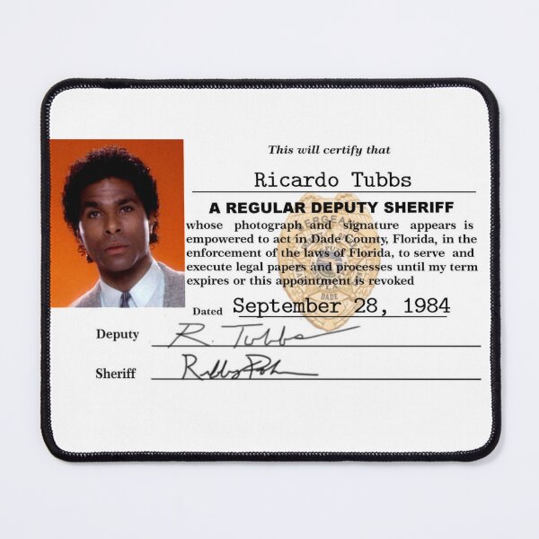 Item preview, Ricardo Tubbs ID designed and sold by The Retromotel.