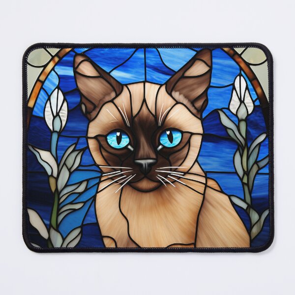 Item preview, Blue-Eyed Siamese Cat Stained Glass Portrait designed and sold by pinkal.