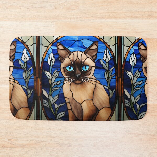 Item preview, Blue-Eyed Siamese Cat Stained Glass Portrait designed and sold by pinkal.
