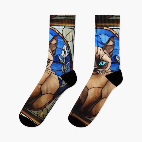 Item preview, Blue-Eyed Siamese Cat Stained Glass Portrait designed and sold by pinkal.