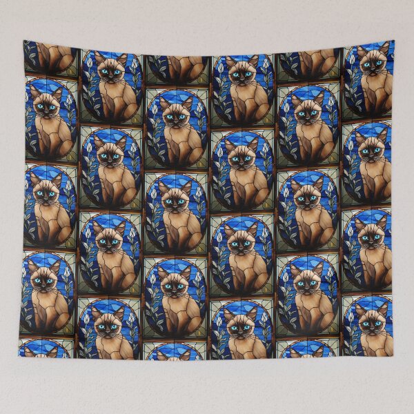 Item preview, Blue-Eyed Siamese Cat Stained Glass Portrait designed and sold by pinkal.