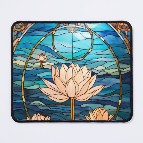 Item preview, White Lotus Over Tranquil Blue Waters Stained Glass  designed and sold by pinkal.