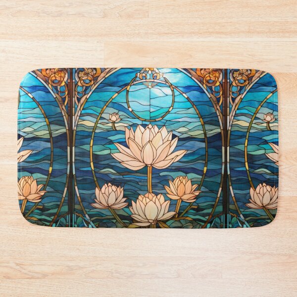 Item preview, White Lotus Over Tranquil Blue Waters Stained Glass  designed and sold by pinkal.
