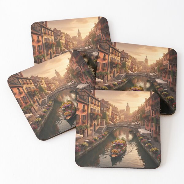 Item preview, European Canal Town at Sunset with Flower Boat designed and sold by Pioneer Spirit Market.