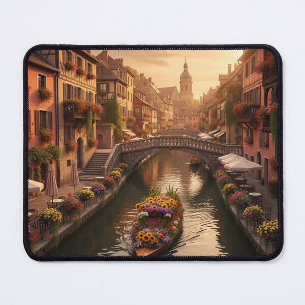Item preview, European Canal Town at Sunset with Flower Boat designed and sold by Pioneer Spirit Market.