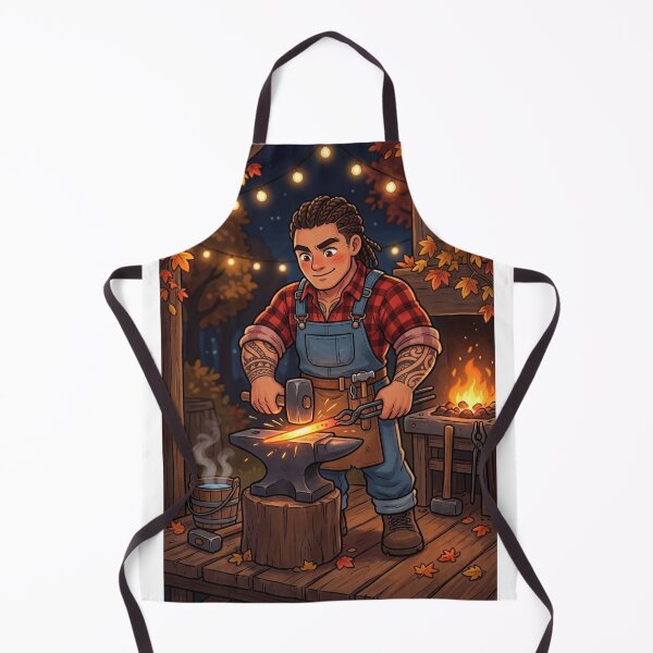 Item preview, Blacksmith craftsman at the autumn forge. Cozy illustration with tattoos. designed and sold by Curiosiart.