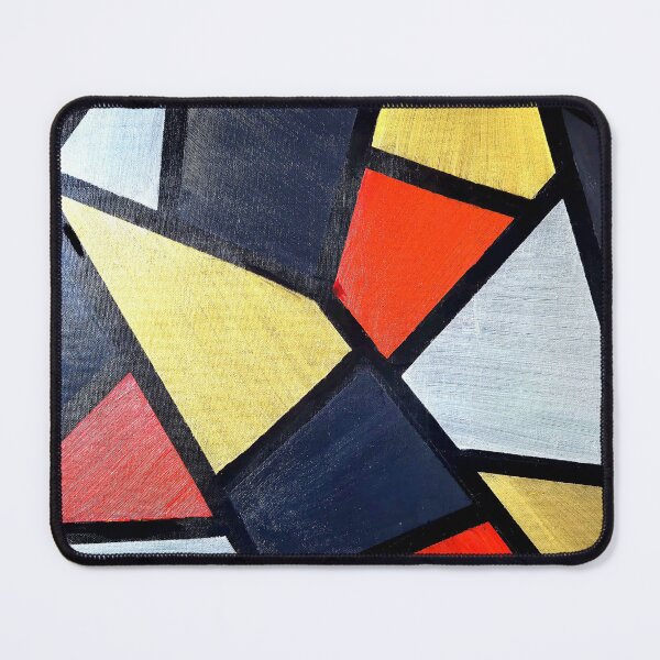 Item preview, Flow III — Geometric · Abstract Oil Painting on Black, Red Gold Silver, Bold Geometric Art Print designed and sold by ArtByShoonya.