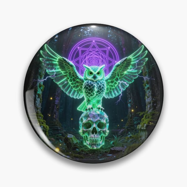 Item preview, Neon Mystic Owl on Crystal Skull – Glowing Dark Fantasy Forest, Sacred Geometry, Gothic Magic, Cyber Owl Artwork designed and sold by DervoTeck2767.