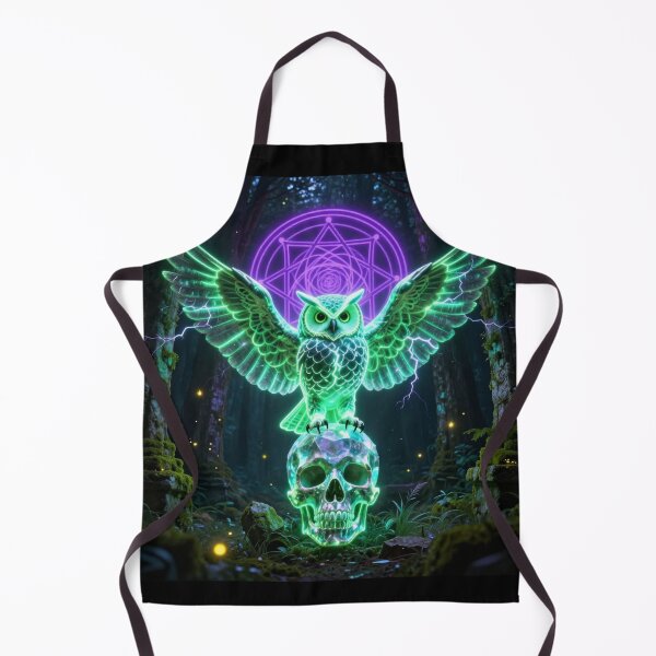 Item preview, Neon Mystic Owl on Crystal Skull – Glowing Dark Fantasy Forest, Sacred Geometry, Gothic Magic, Cyber Owl Artwork designed and sold by DervoTeck2767.