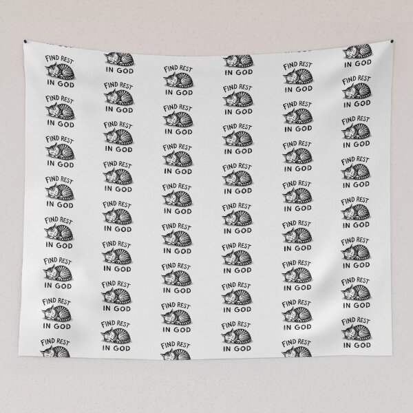 Item preview, Find Rest in God – Sleeping Cat Christian Inspirational Typography designed and sold by Alpha-Hood.
