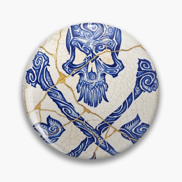 Item preview, Skull Kintsugi Gzhel Ceramic Art designed and sold by JFOdesign.
