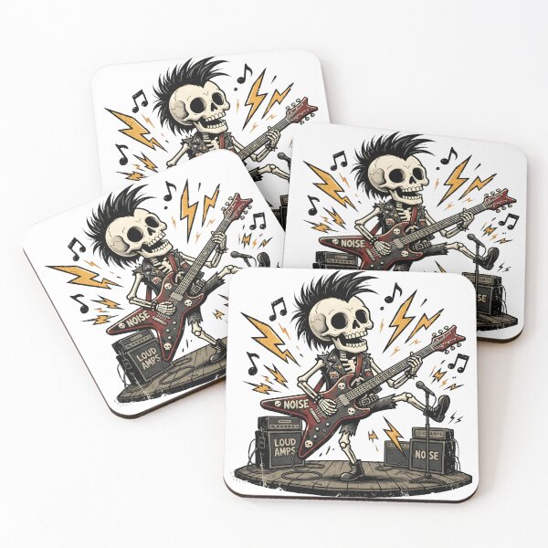 Item preview, Punk Rocker Skeleton Playing Electric Guitar on Stage Retro designed and sold by MisteryDesigner.