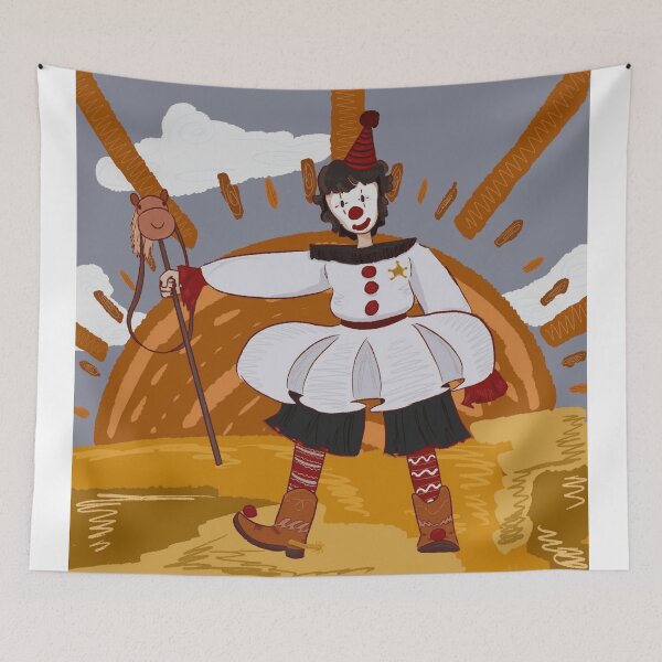 Item preview, Cute Cowboy Clown Riding a Stick Horse Illustration designed and sold by Sweet-Weirdo.