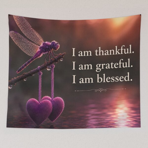 Item preview, I Am Thankful Grateful Blessed Dragonfly Art designed and sold by Pioneer Spirit Market.