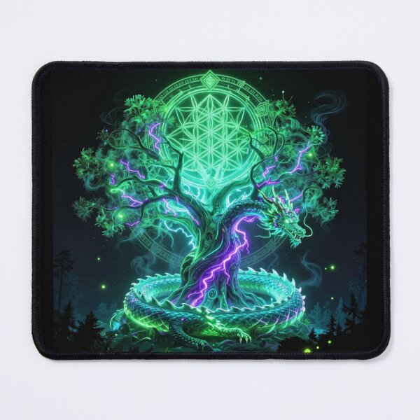 Item preview, Neon Dragon Tree of Life – Sacred Geometry Fantasy Glow Art designed and sold by DervoTeck2767.