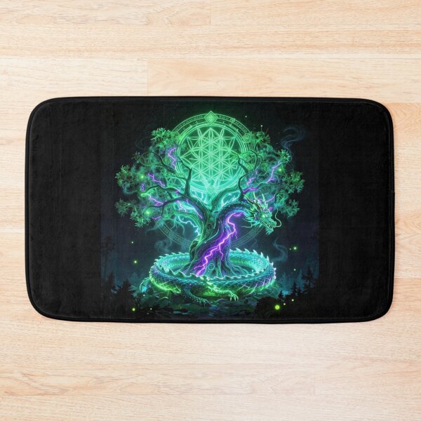 Item preview, Neon Dragon Tree of Life – Sacred Geometry Fantasy Glow Art designed and sold by DervoTeck2767.